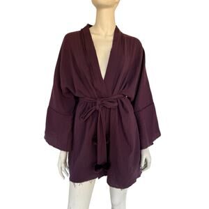 Johnny Was Calme Double Gauze Belted Kimono in Eggplant Purple sz M/L